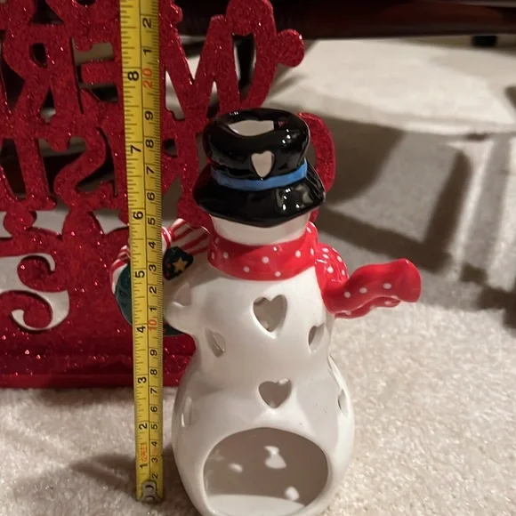 Bundle Hallmark Snowman Tealight burner & Red Glitter shelf standing sign EC - Picture 3 of 9
